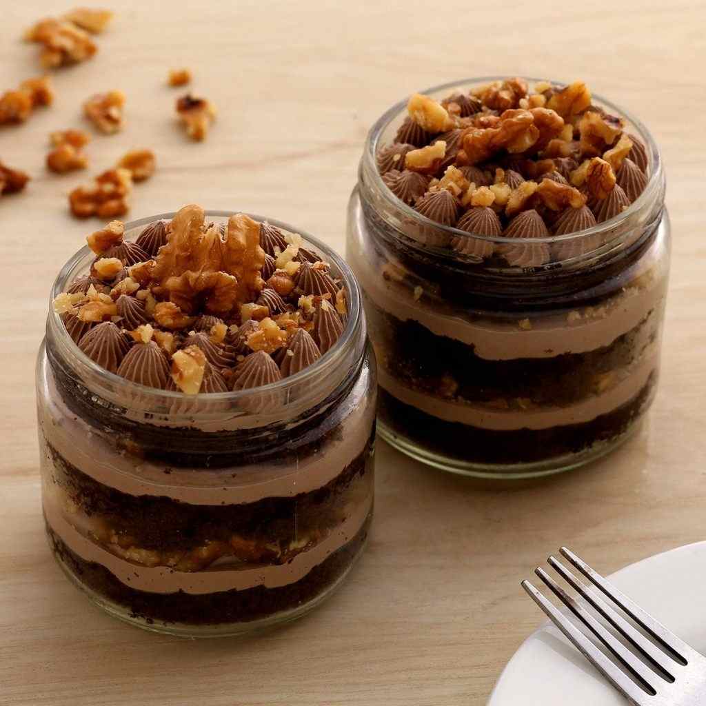Chocolate walnut jar cake