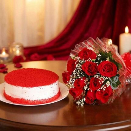 Red Velvet cake + 10 red roses