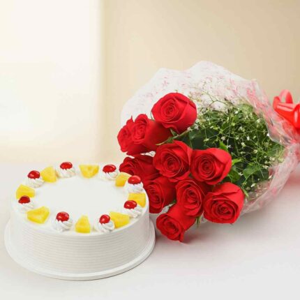 Pineapple Cake with Multi-Colour Roses