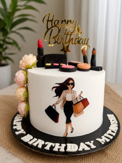 Fashionista Makeup & Shopping Theme Cake